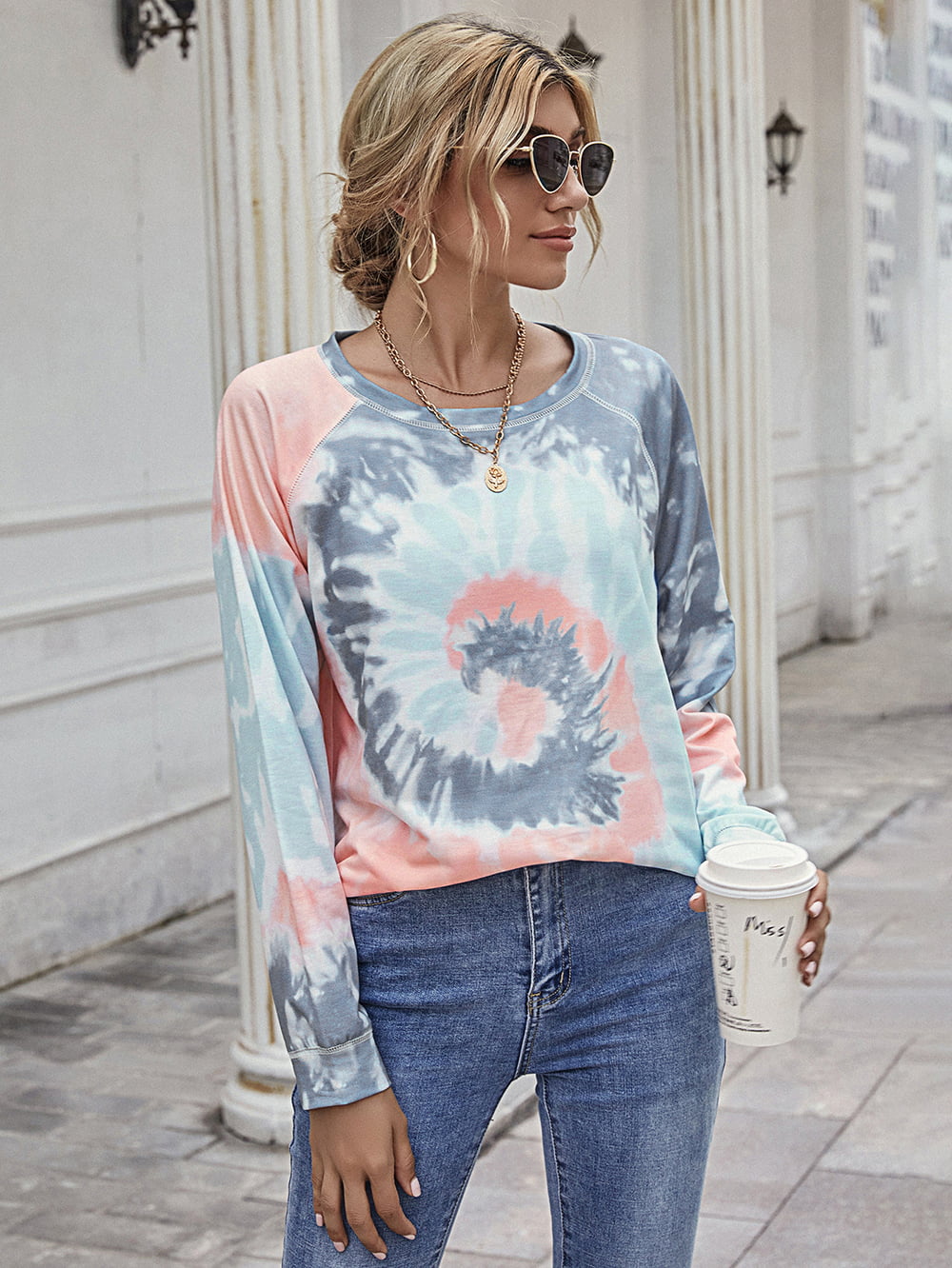 Printed Round Neck Raglan Sleeve Tee