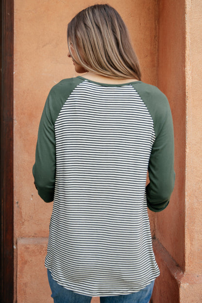 Olive Stripe Raglan Top