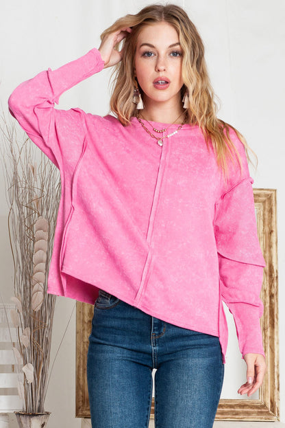 Exposed Seams Round Neck Dropped Shoulder Sweatshirt