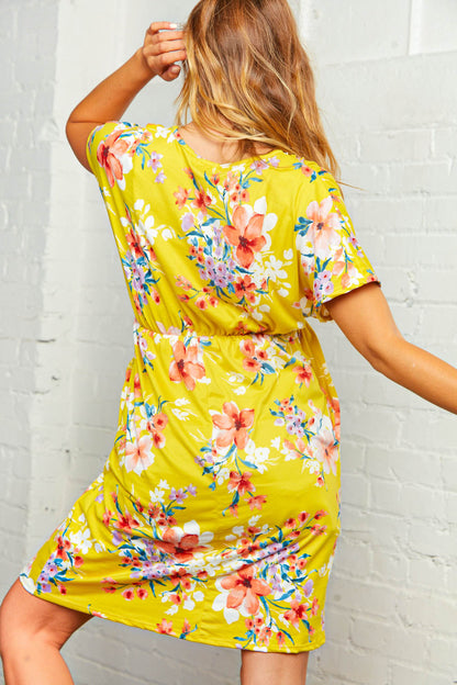 Honey Floral Surplice Overlay Midi Dress