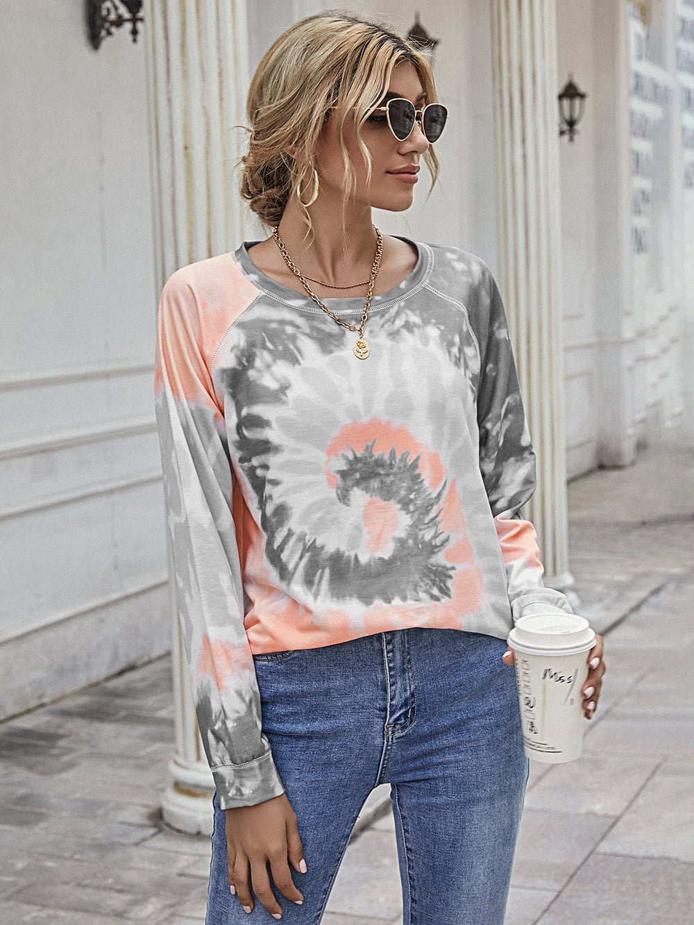 Printed Round Neck Raglan Sleeve Tee