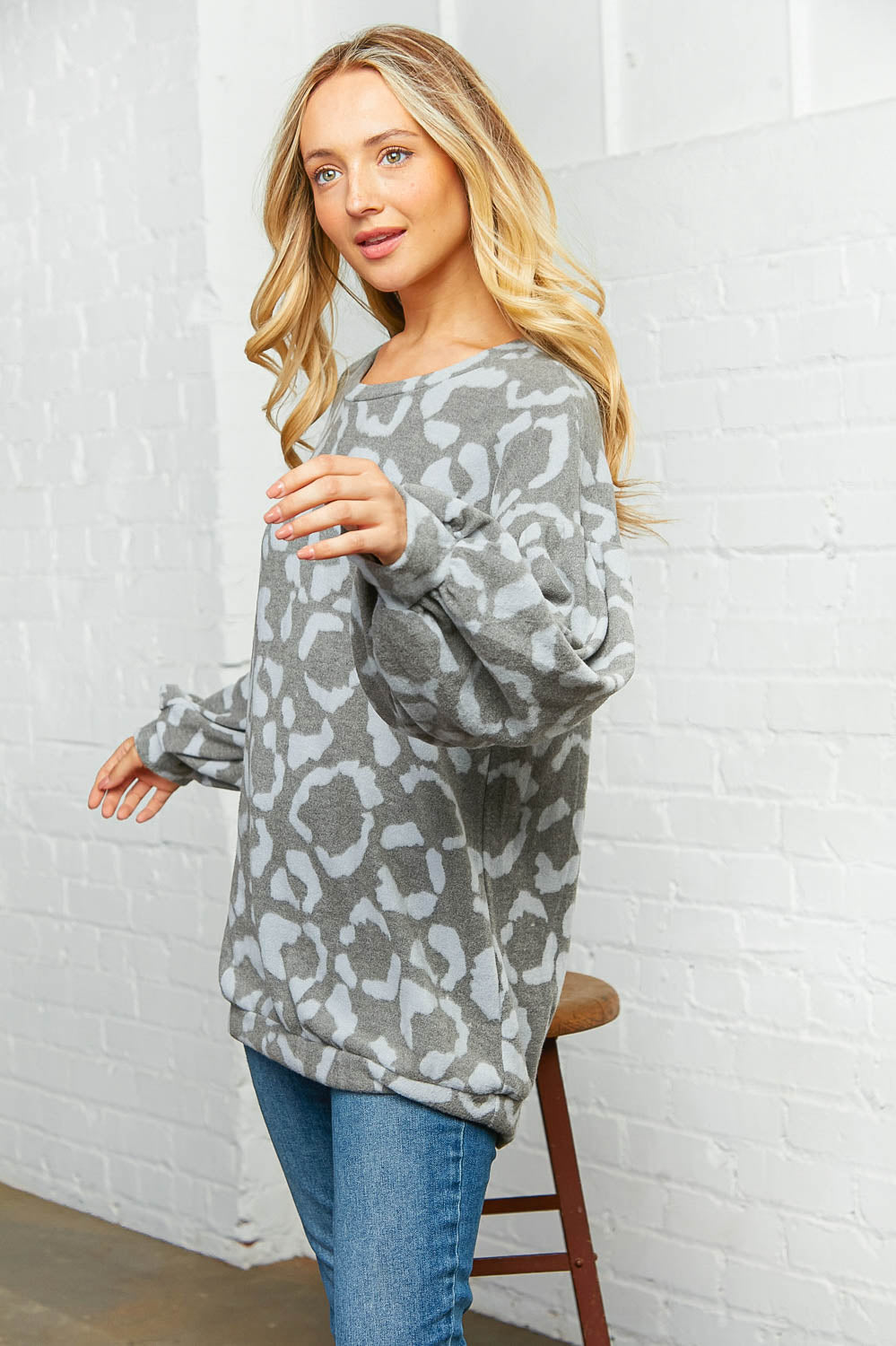 Grey Animal Soft Hacci Knit Top