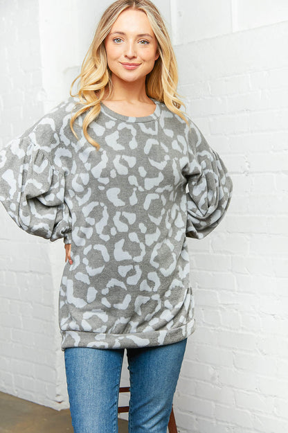 Grey Animal Soft Hacci Knit Top