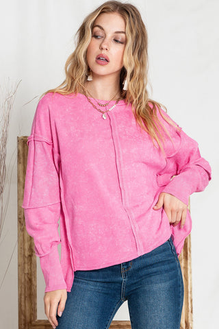 Exposed Seams Round Neck Dropped Shoulder Sweatshirt