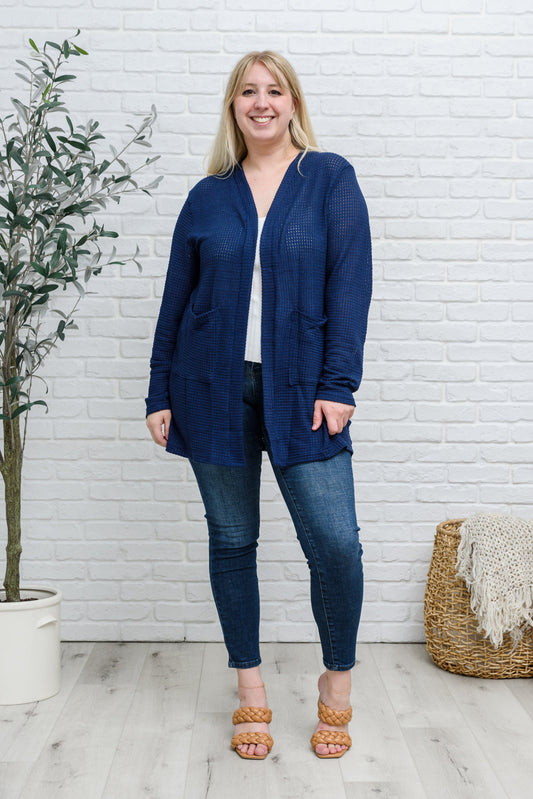 PREORDER: Solid Waffle Cardigan in Navy