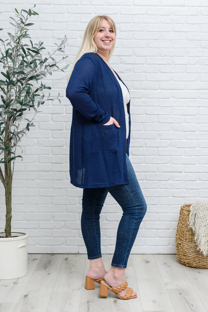 PREORDER: Solid Waffle Cardigan in Navy