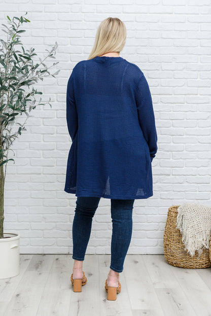 PREORDER: Solid Waffle Cardigan in Navy