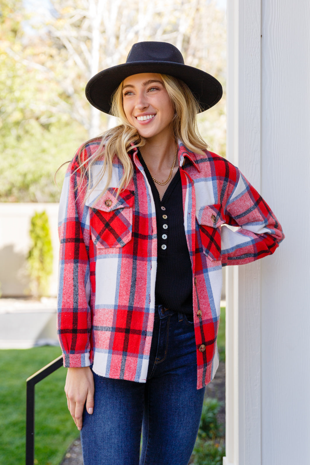 A Good Thing Going Plaid Shacket In Red