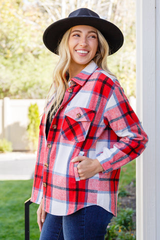 A Good Thing Going Plaid Shacket In Red