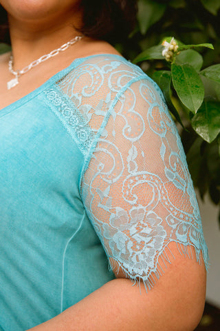 A Little Bit of Lace Top In Aqua