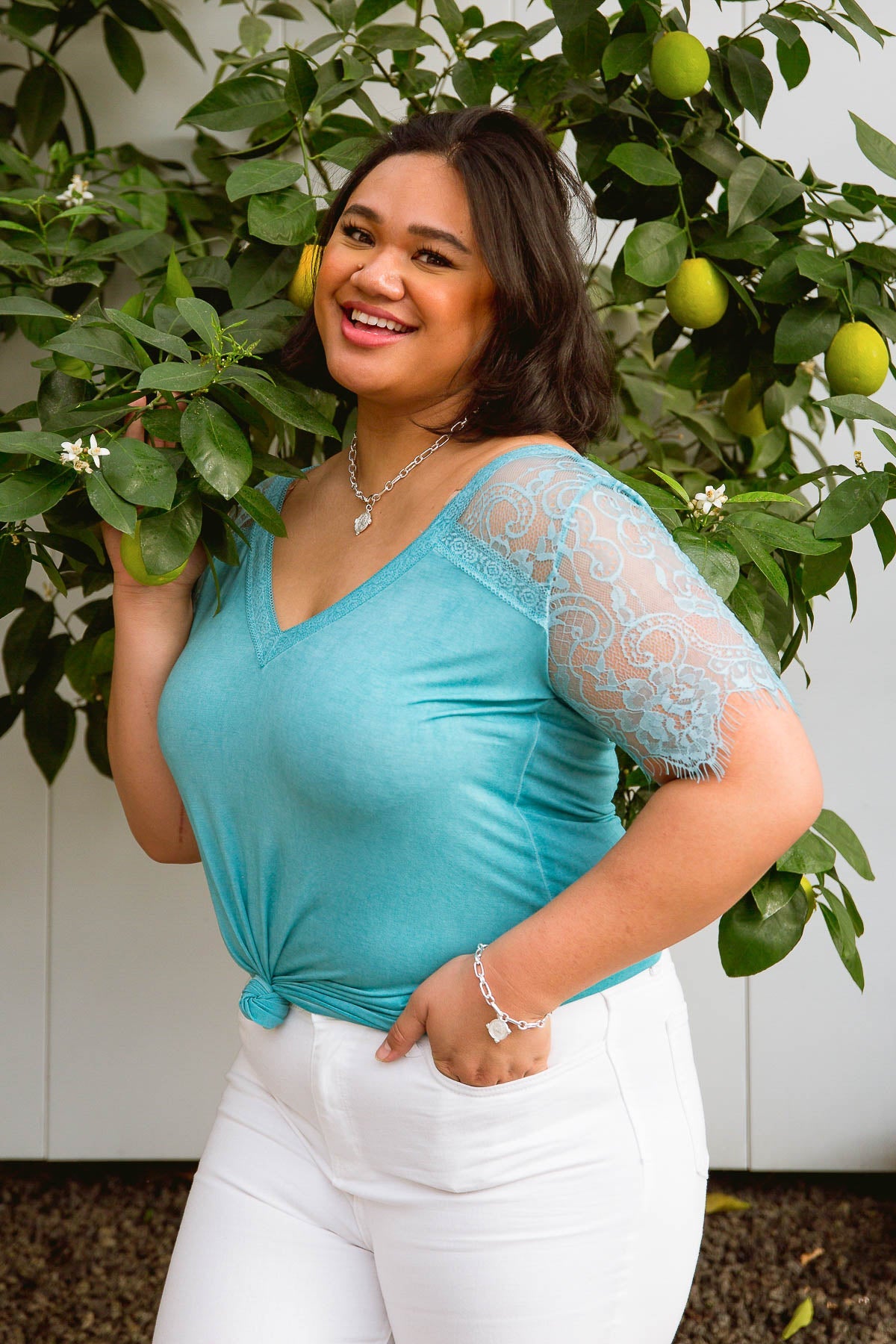 A Little Bit of Lace Top In Aqua