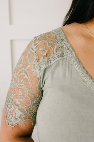 A Little Bit of Lace Top In Sage