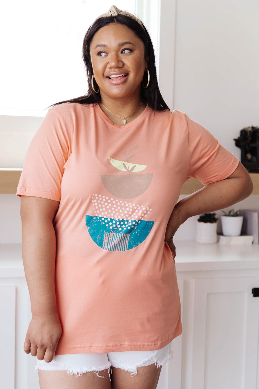 Abstract Graphic Tee in Peach