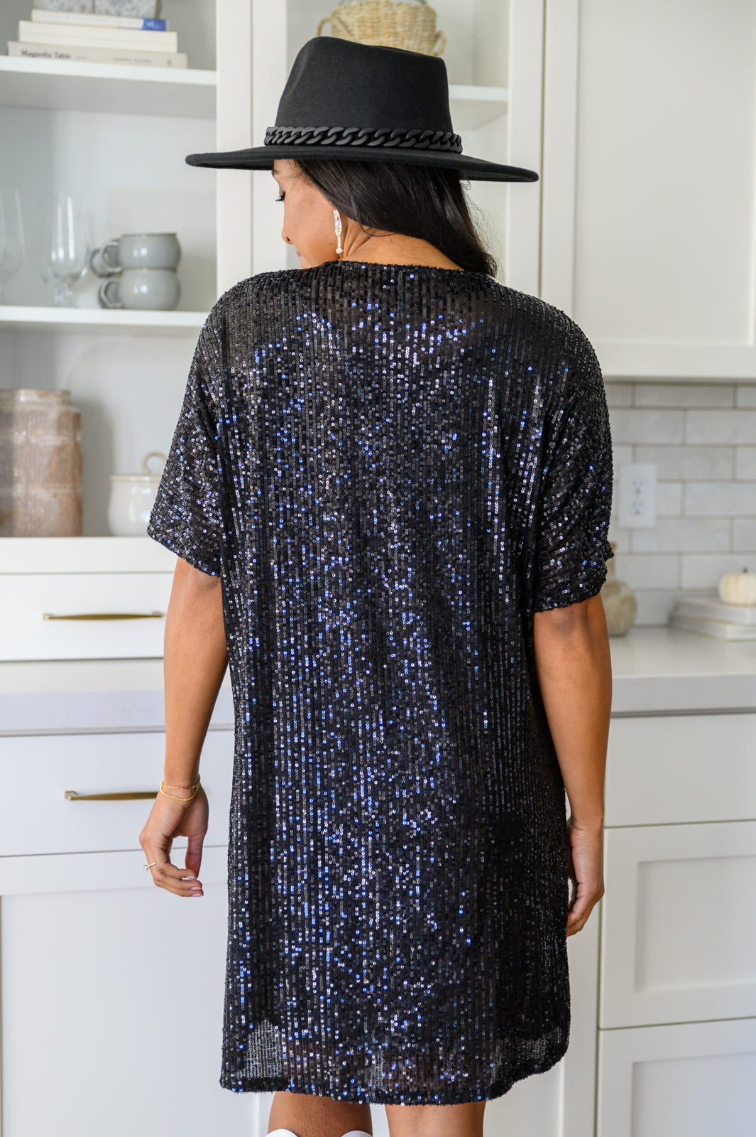 Alexandria Short Sleeve Sequin Dress In Black