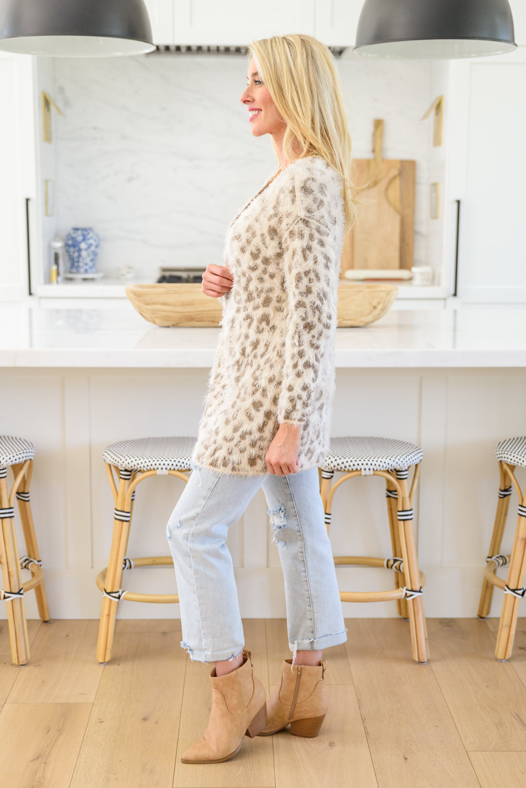 All Love Fuzzy Eyelash Knit Animal Print Cardigan