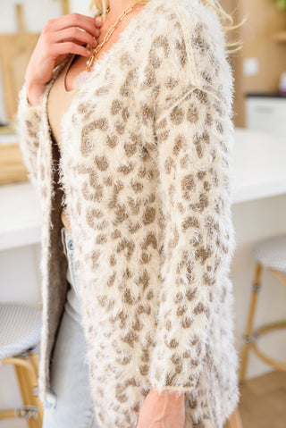 All Love Fuzzy Eyelash Knit Animal Print Cardigan