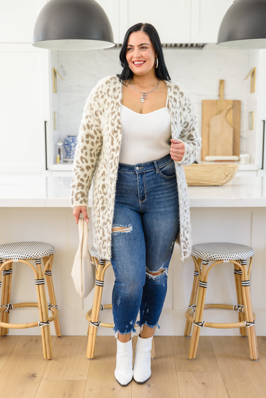 All Love Fuzzy Eyelash Knit Animal Print Cardigan