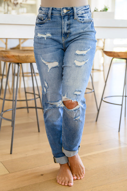 Ashley Hi-Waist Destroyed Boyfriend Jeans