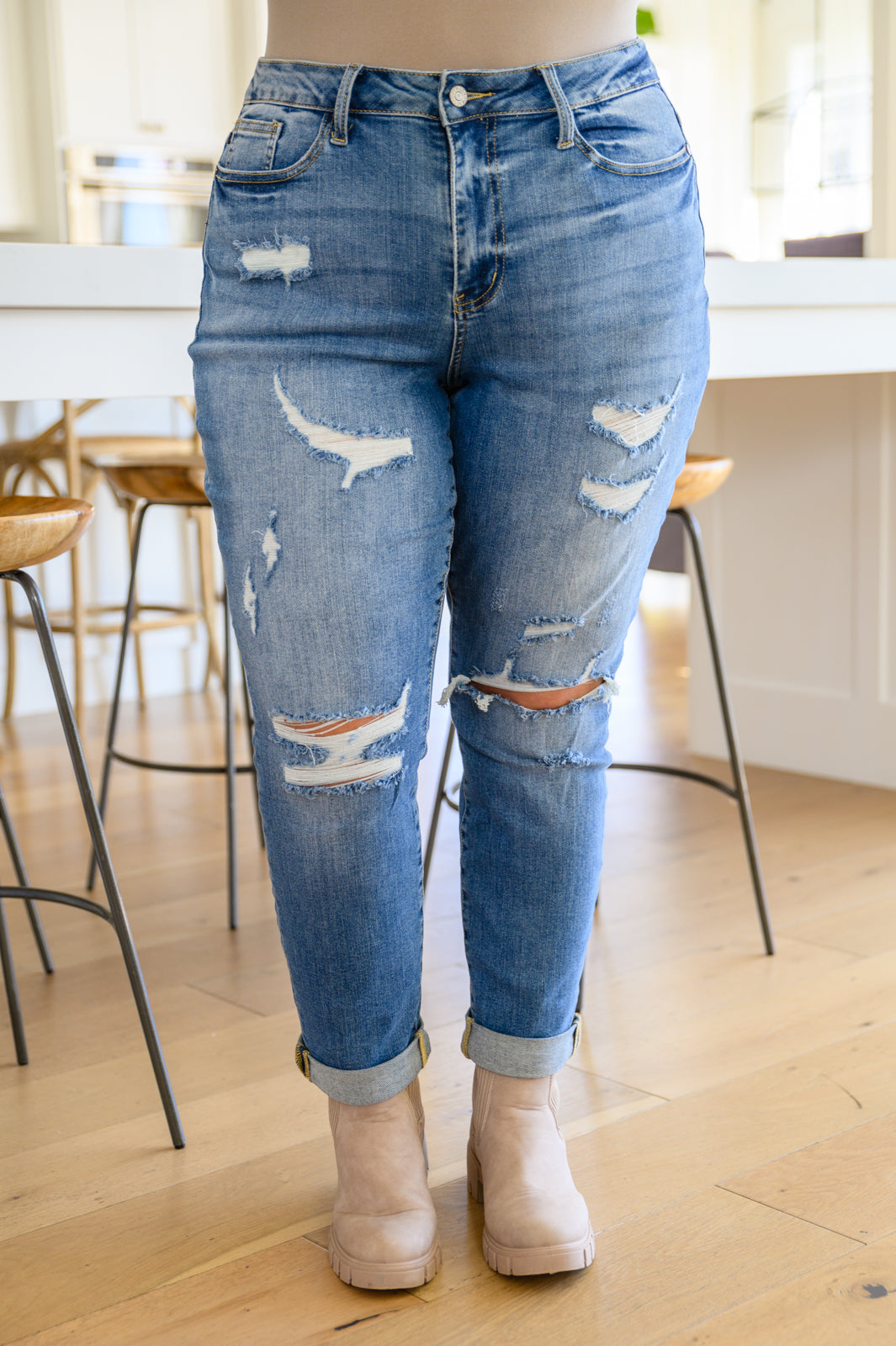 Ashley Hi-Waist Destroyed Boyfriend Jeans