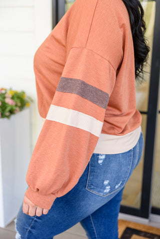 Back In Action Retro V-Neck Sweatshirt Top In Rust