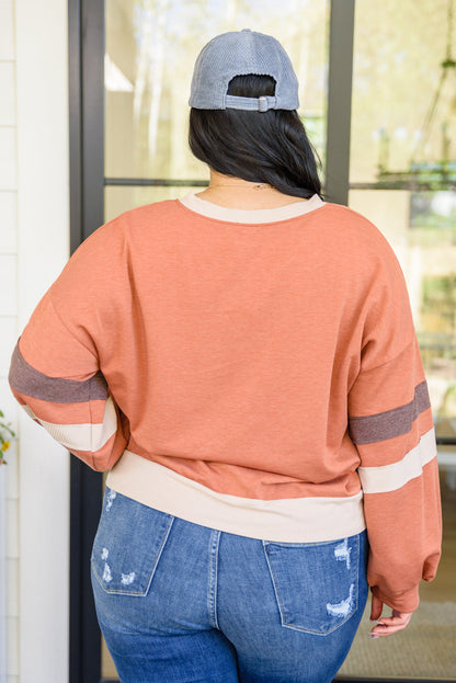 Back In Action Retro V-Neck Sweatshirt Top In Rust