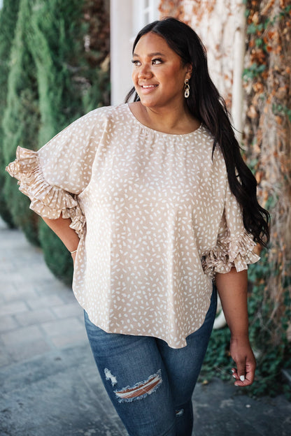 Be Mine Ruffle Sleeve Top in Oatmeal