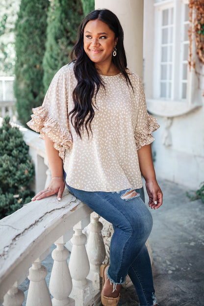 Be Mine Ruffle Sleeve Top in Oatmeal