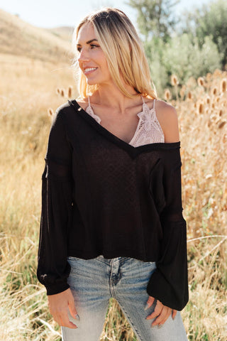 Bellissimo Draped V-Neck Sweater in Black