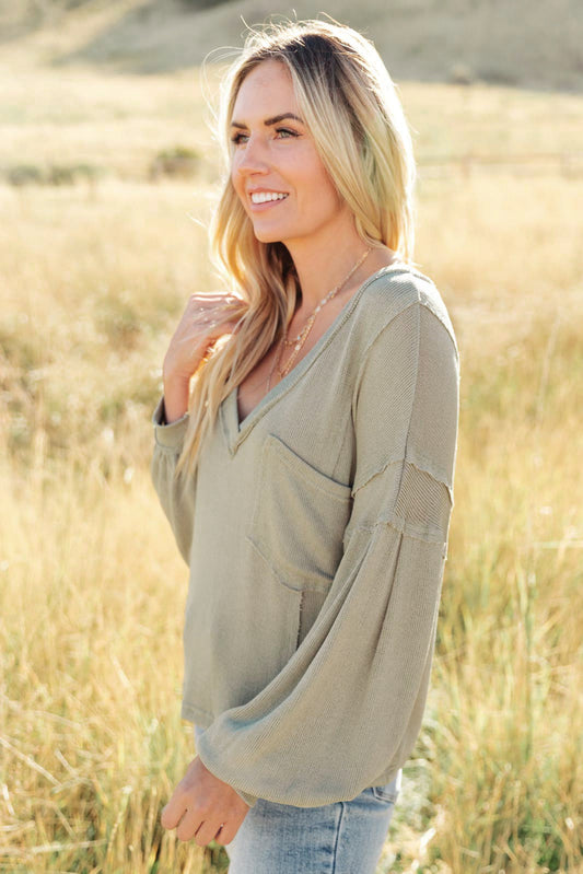 Bellissimo Draped V-Neck Sweater in Olive