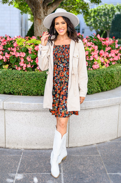 Bet On It Shirred Long Sleeve Floral Dress