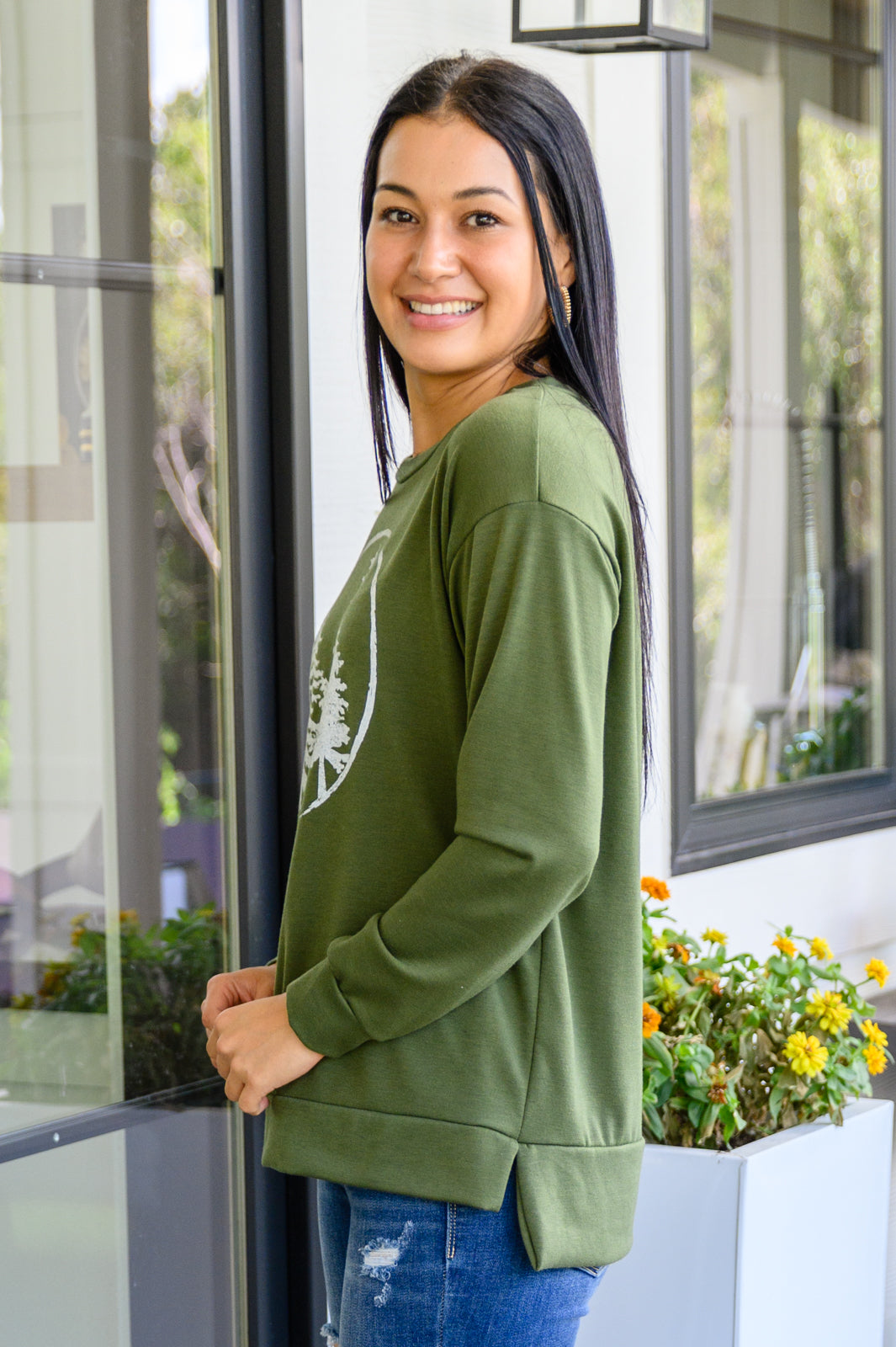 Beyond The Pines Graphic Long Sleeve Top In Green