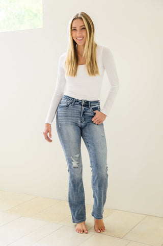 Brecken Hi-Waist Minimal Destroy Bootcut Jeans