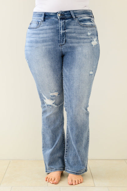 Brecken Hi-Waist Minimal Destroy Bootcut Jeans