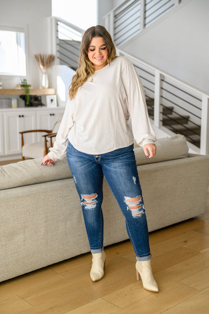 Brianne Long Sleeve Open Back Top In Ivory