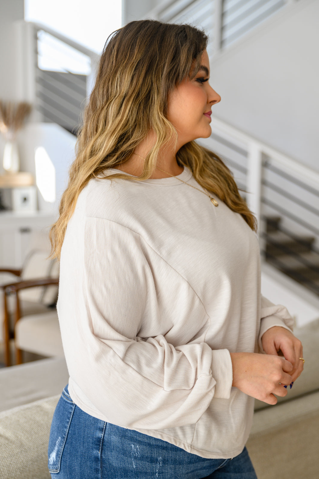 Brianne Long Sleeve Open Back Top In Ivory