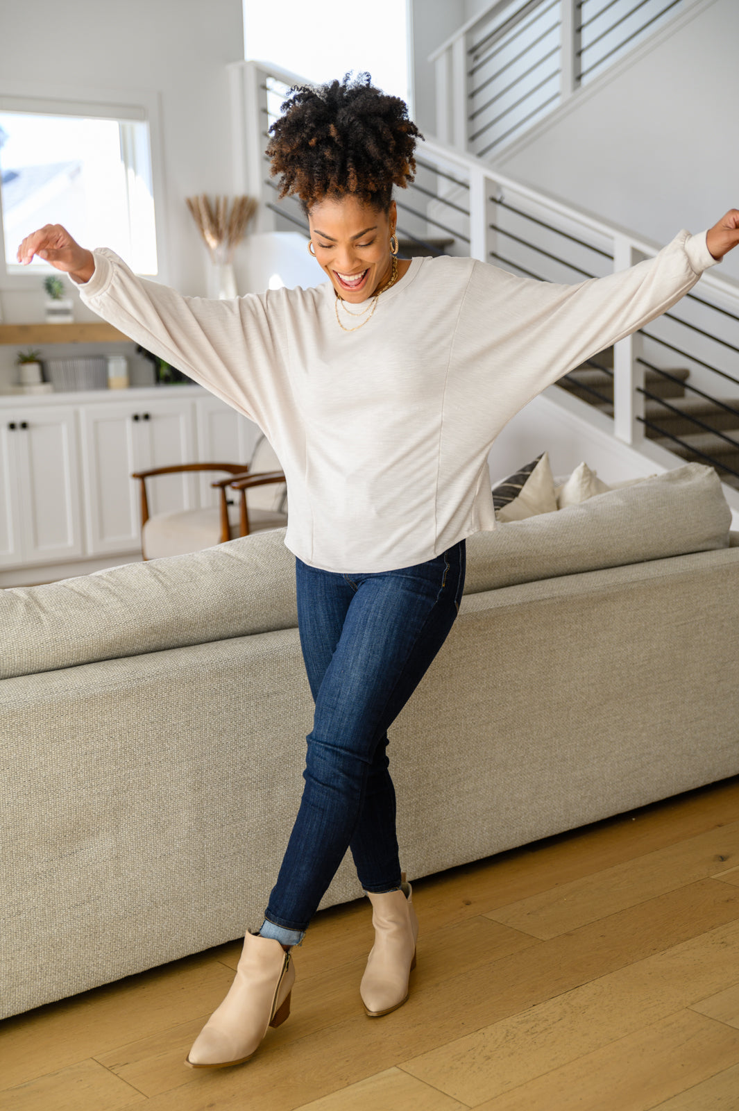 Brianne Long Sleeve Open Back Top In Ivory