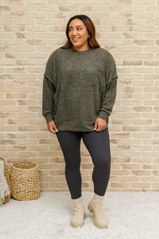 Brushed Drop Shoulder Sweater In Olive