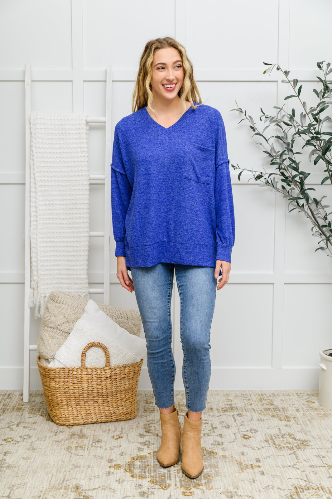 Brushed Soft Sweater In Blue