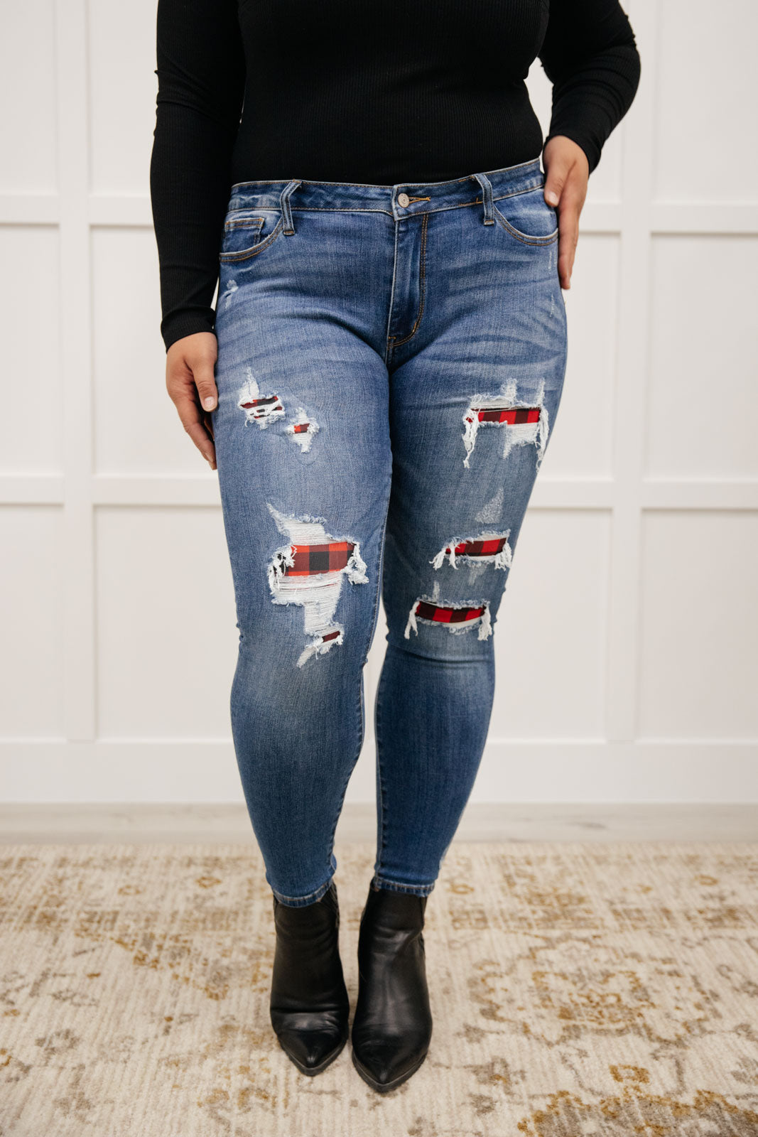 Buffalo Plaid Peek-A-Boo Skinnies