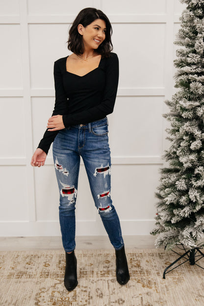 Buffalo Plaid Peek-A-Boo Skinnies