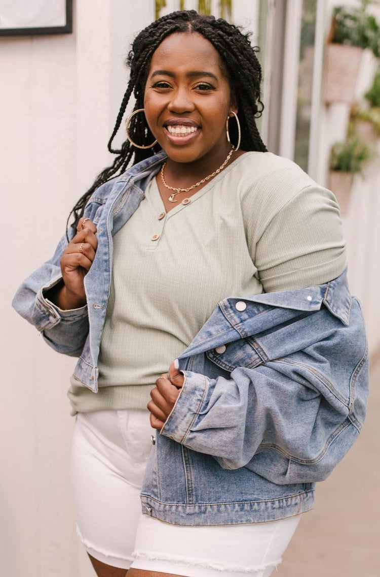 Buttons and Henley Top in Sea Salt