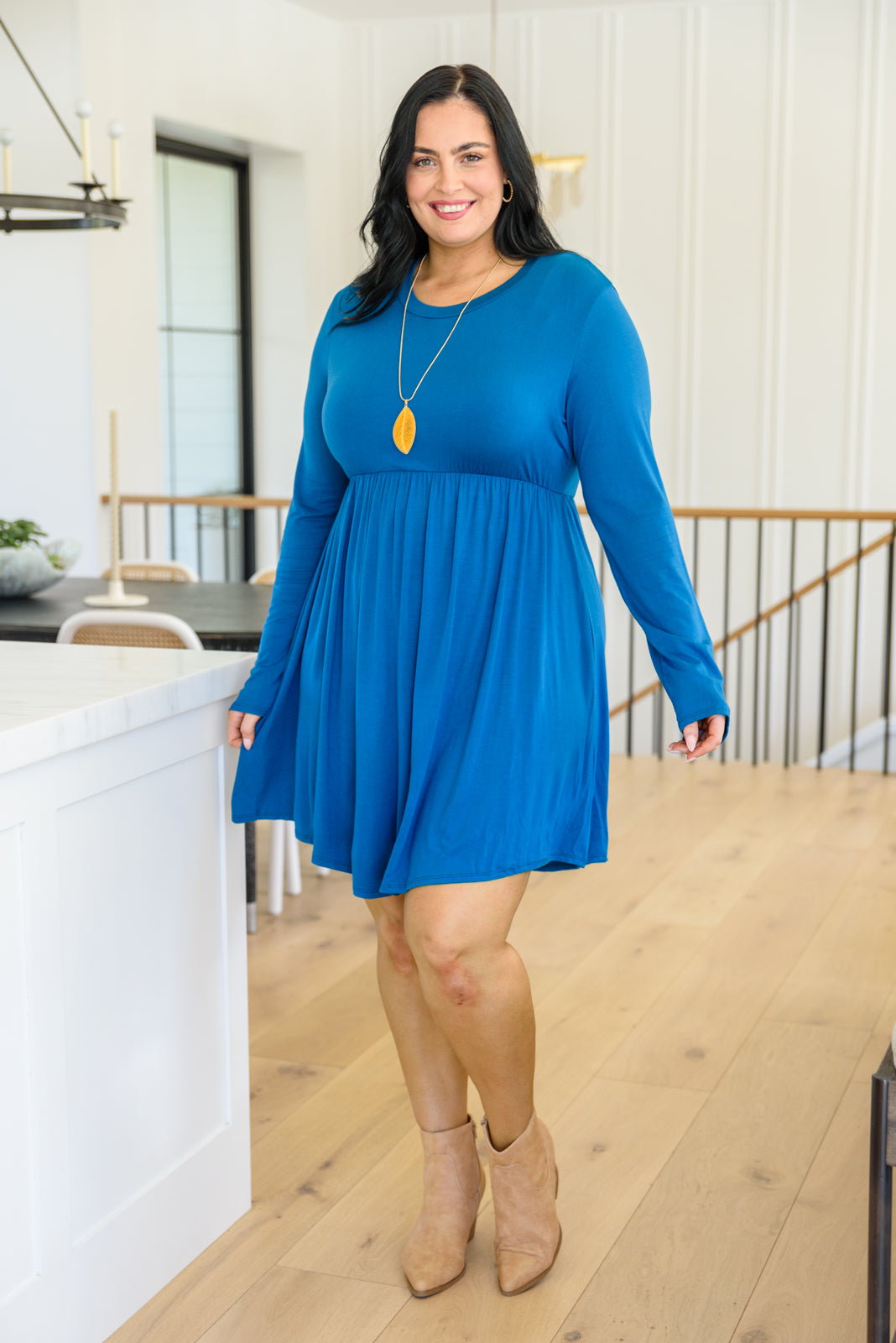 Cara Long Sleeve Knit Mini Dress In Teal