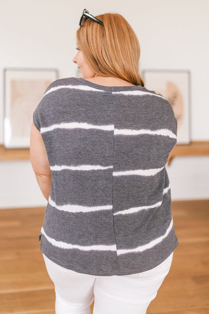 Casual In Stripes Top In Charcoal