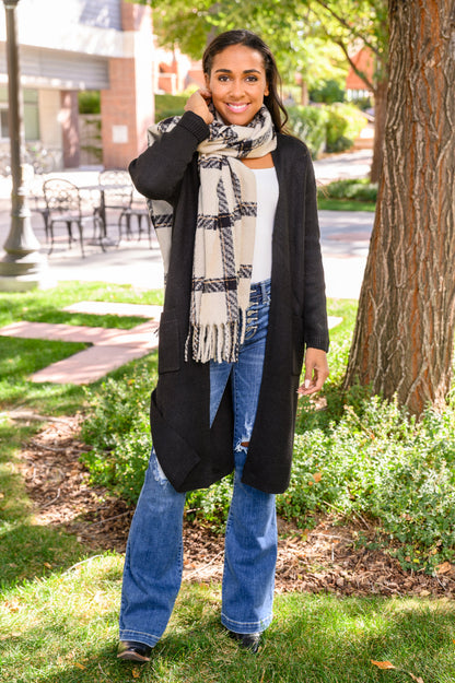 Cozy Babe Beige Plaid Scarf