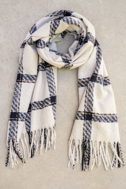 Cozy Babe Beige Plaid Scarf