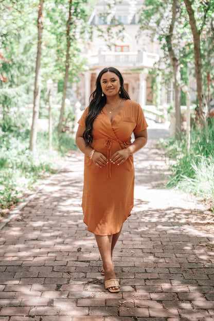 Crossover Midi Dress in Rust