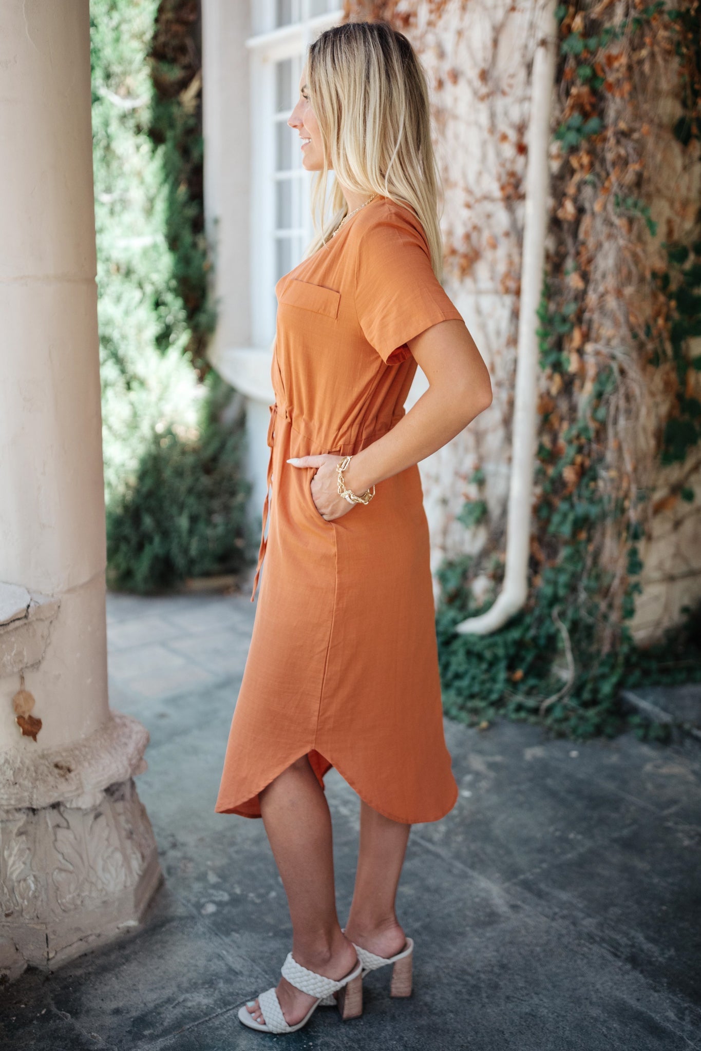 Crossover Midi Dress in Rust