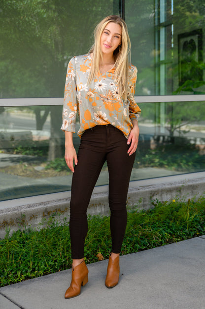 Chantry V Neck Floral Blouse in Sage