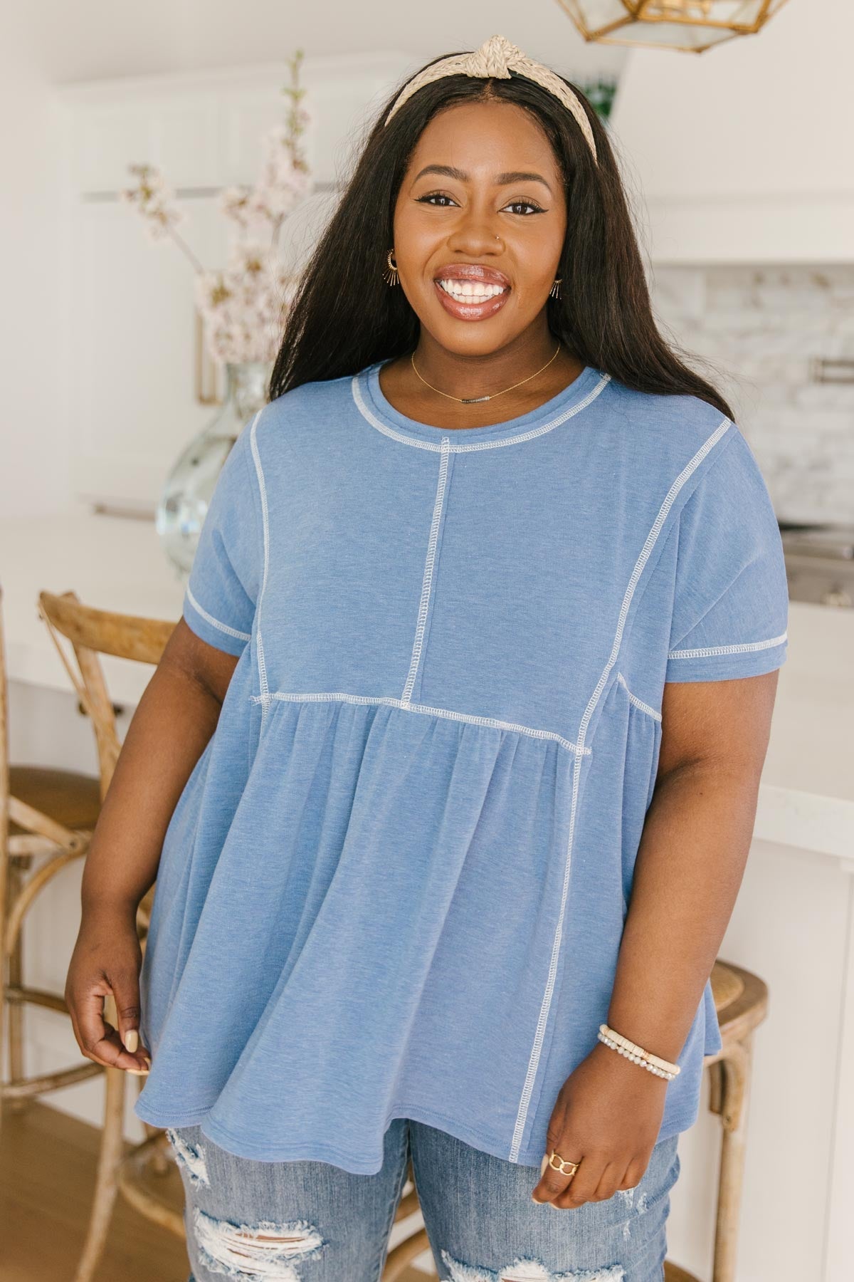 Feelin' Happy in Blue Babydoll Top