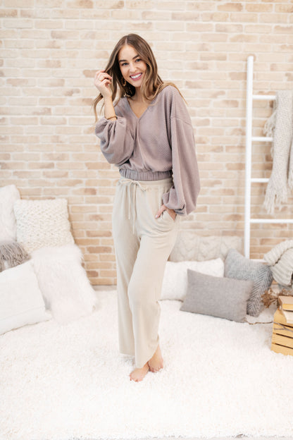 Flirty Feels Ribbed Top in Taupe